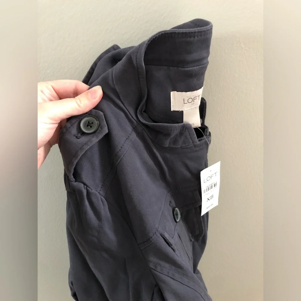 Ann Taylor LOFT Military-Style Peplum Dusty Navy Blue Blazer Jacket - NWT! - Picture 10 of 11